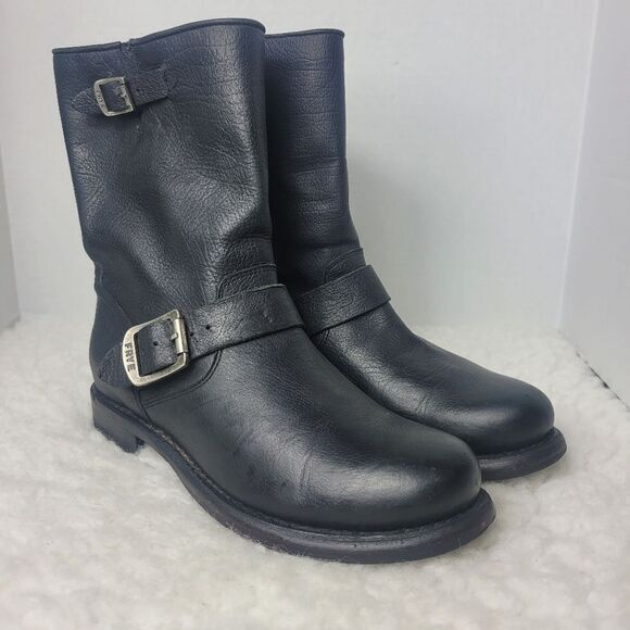 Frye Veronica Engineer Boots Womens Sizs 7 Black Leather Biker Shoes - Picture 1 of 11